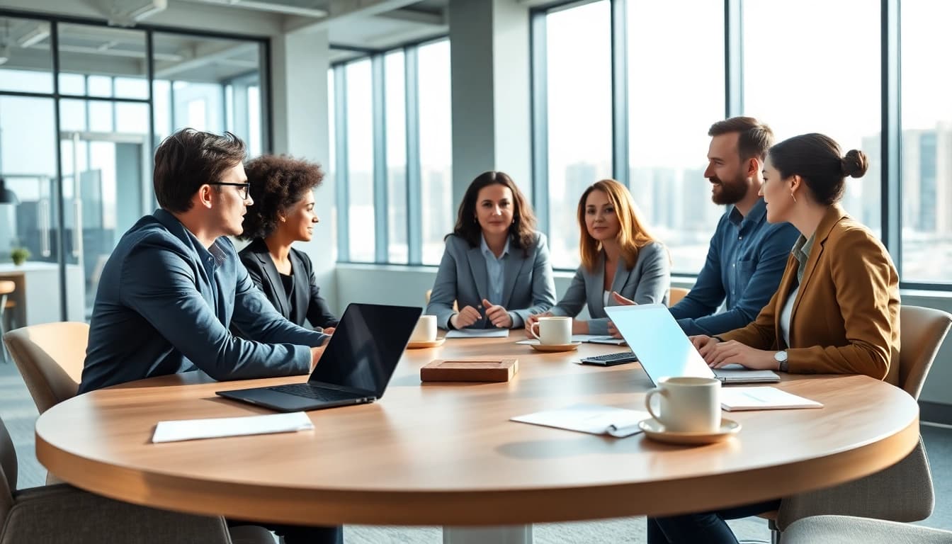 Engaging team meeting focused on Strategy Capture Management with a collaborative atmosphere.