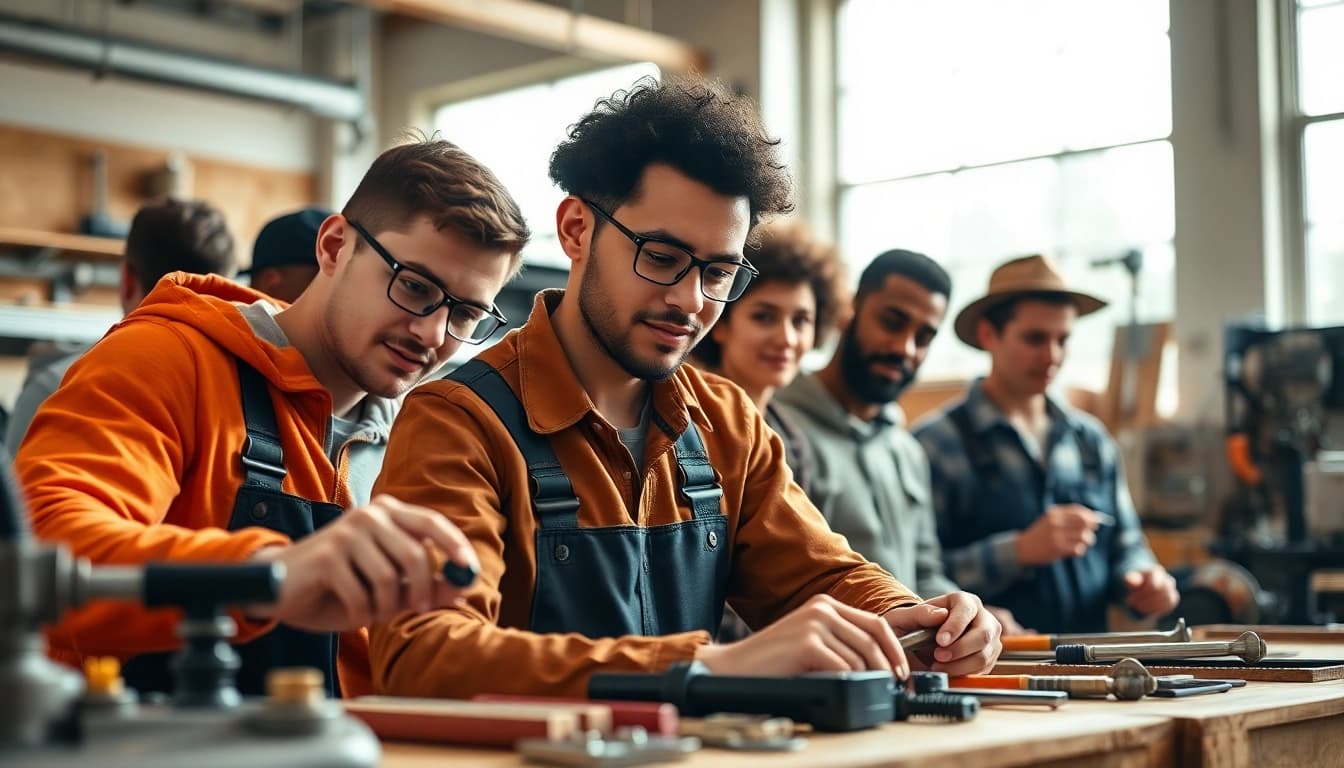 Apprentices engaging in practical skills at hawaii trade schools, showcasing teamwork and learning.