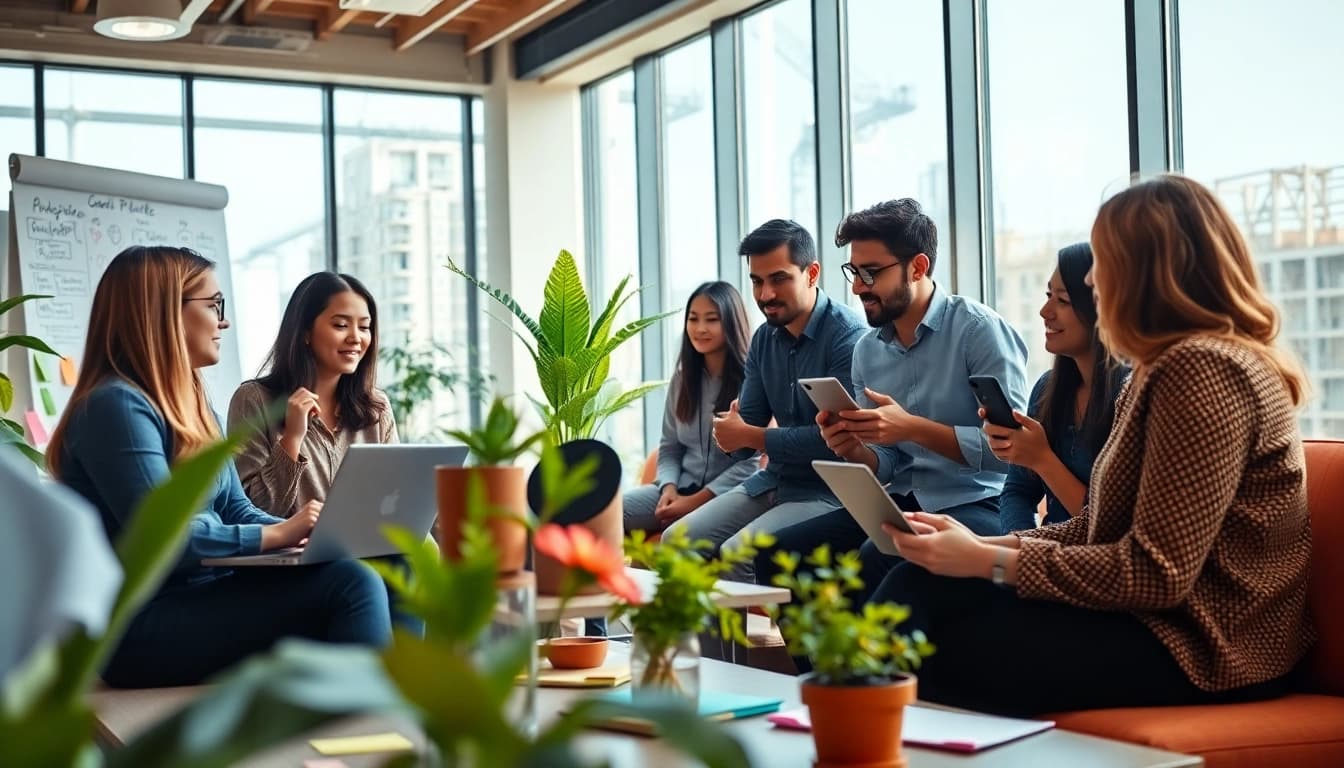 Team collaborating on Good Wolf Marketing strategies in a dynamic office environment.
