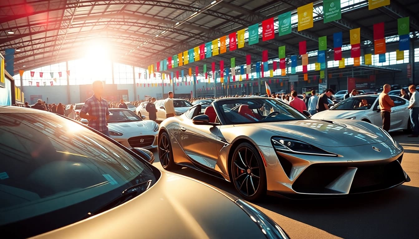 Attendees admiring stunning cars at an Auto Cars Show filled with excitement and engagement.