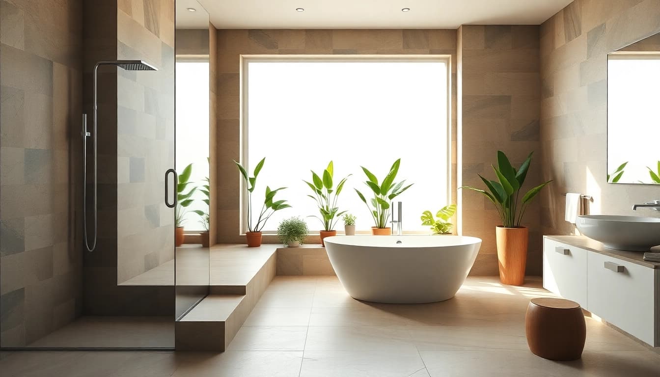 Revitalizing wet rooms with a luxurious freestanding bathtub and natural lighting.
