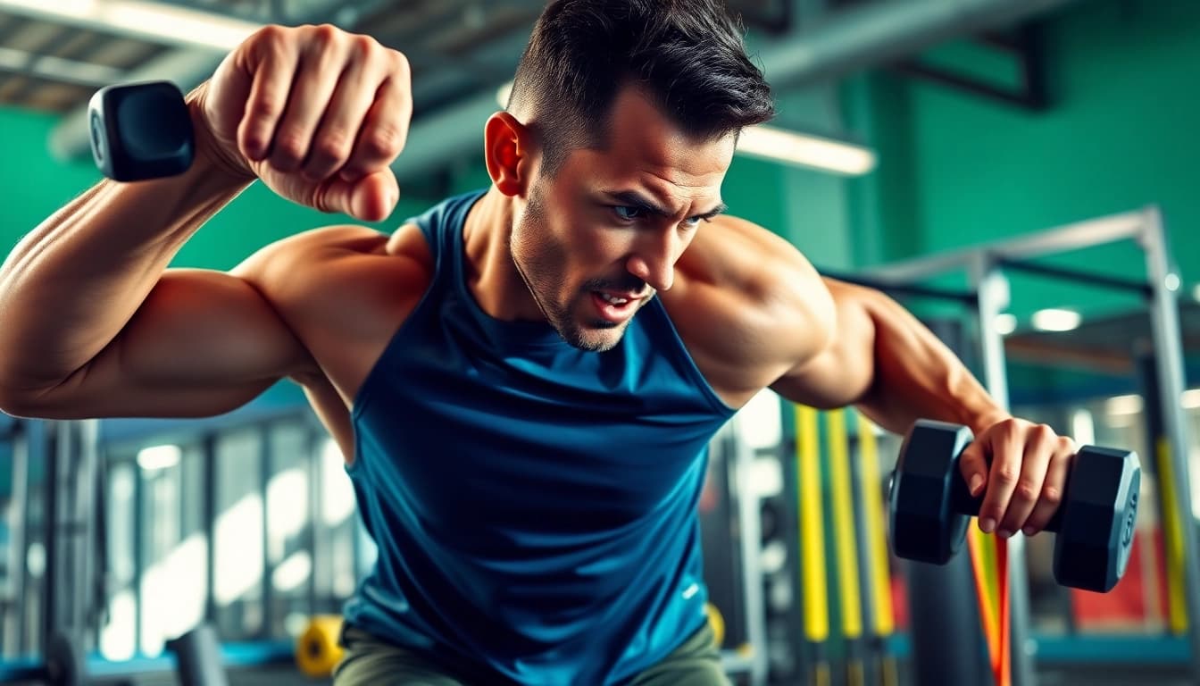 Train effectively with das 140 in a dynamic gym setting, showcasing athletic strength and energy.