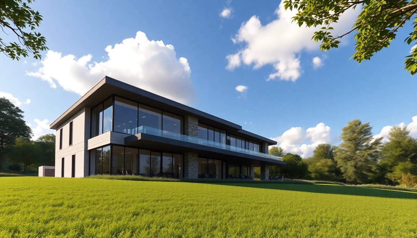 Capture the elegant exterior design of the Rock View Road Revival project with natural light.