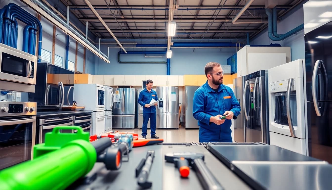 Ensure optimal home systems and appliance protection with expert technicians in an organized workshop.