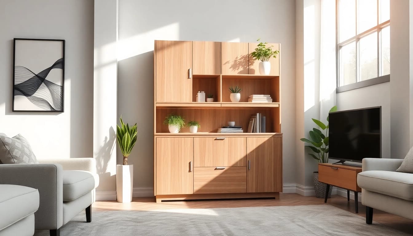 Organize your space with a stylish storage cabinet blending functionality and design.