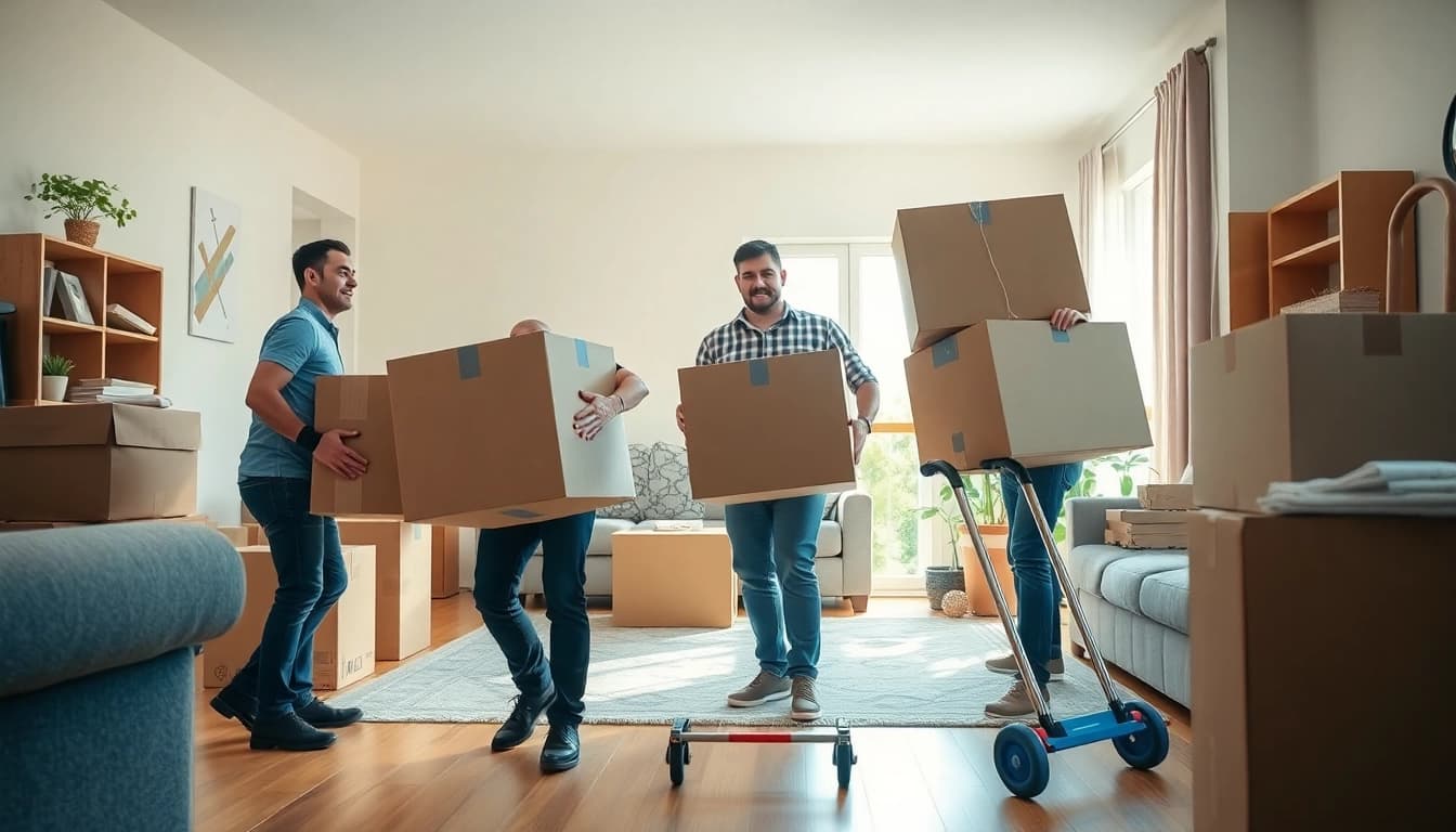 Residential moving companies managing furniture during a home move efficiently.