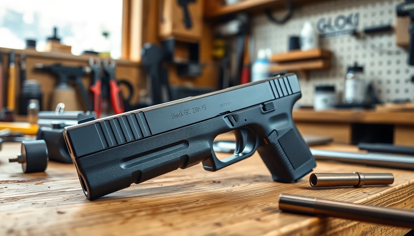 Buy Glock 19 Gen 3 slide showcased with detailed focus on craftsmanship and polishing.