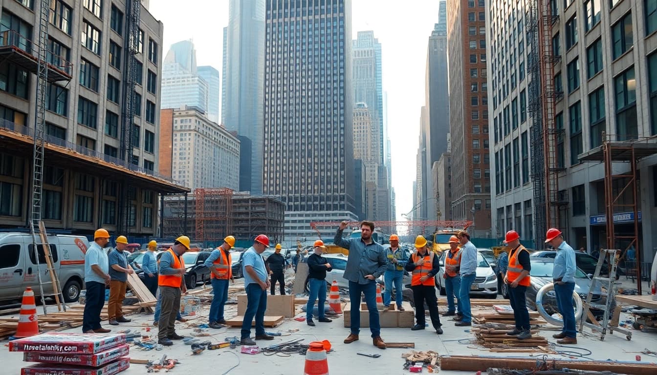 New York General Contractor team collaborating on an urban renovation project.