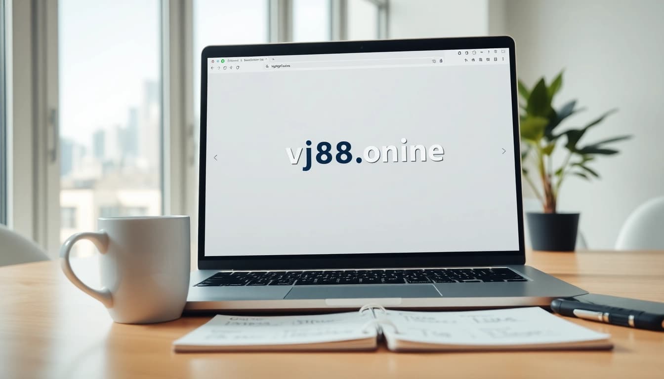 Engaging web interface at https://vj88.online/ on a modern laptop in a bright workspace.