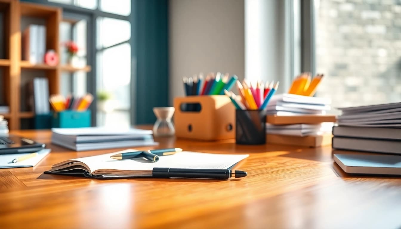 Enhance your office stationery UK experience with beautiful desk arrangements showcasing quality supplies.
