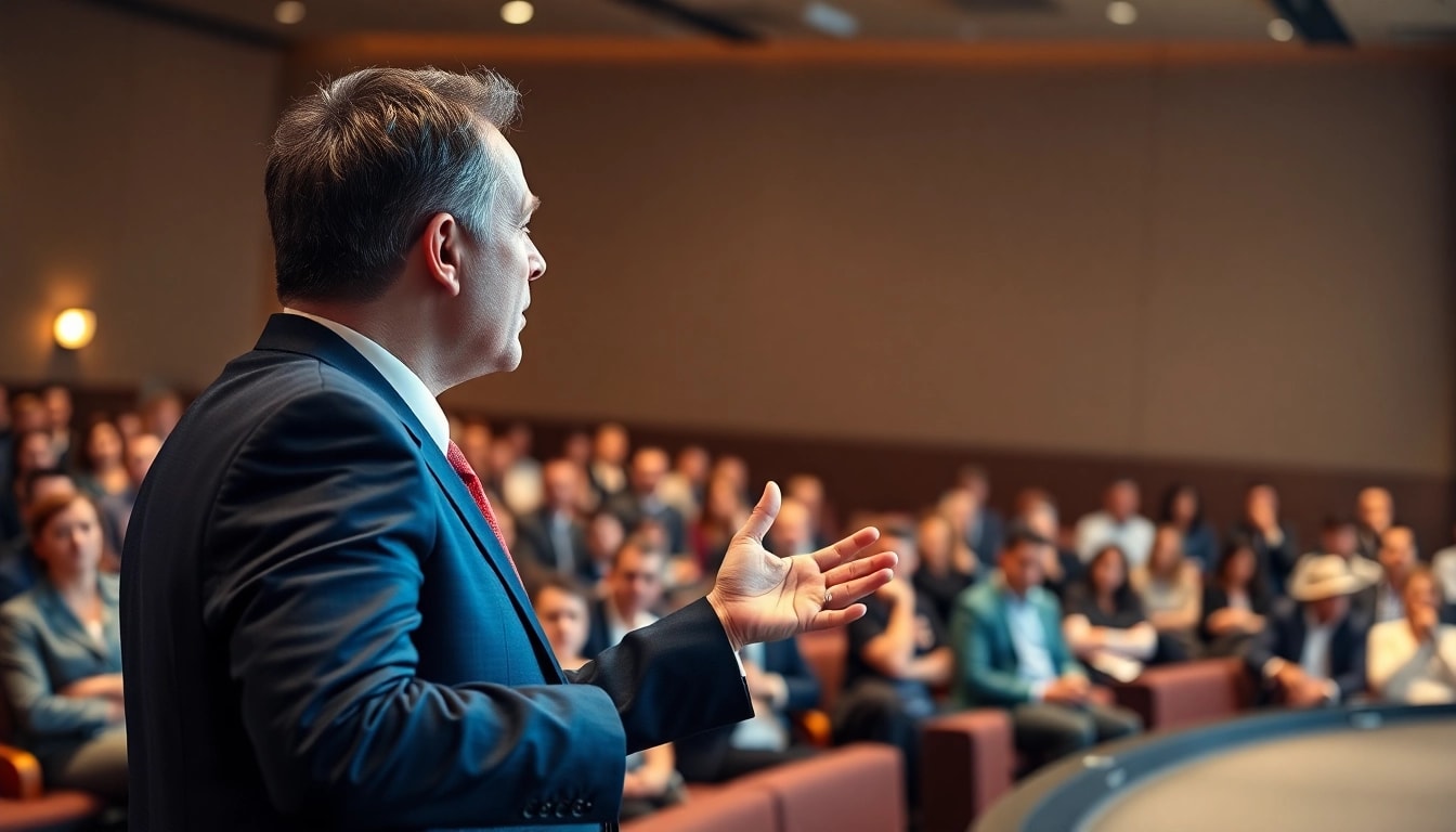 Engaging Public Speaking Training session led by a confident speaker.