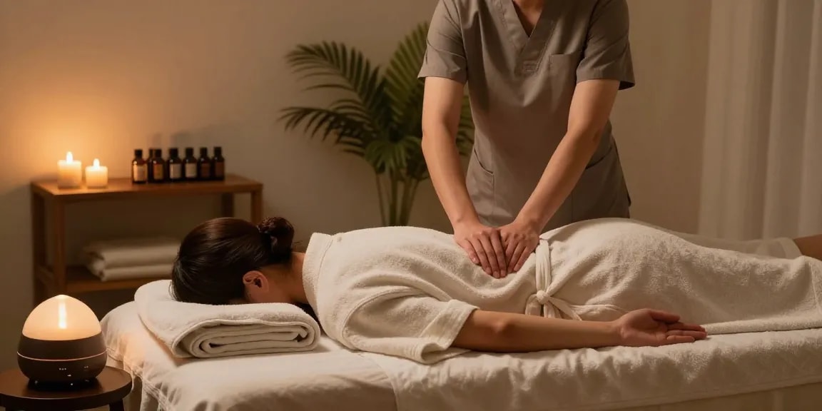 Experience 서울출장마사지 with soothing ambiance, therapist preparing room.