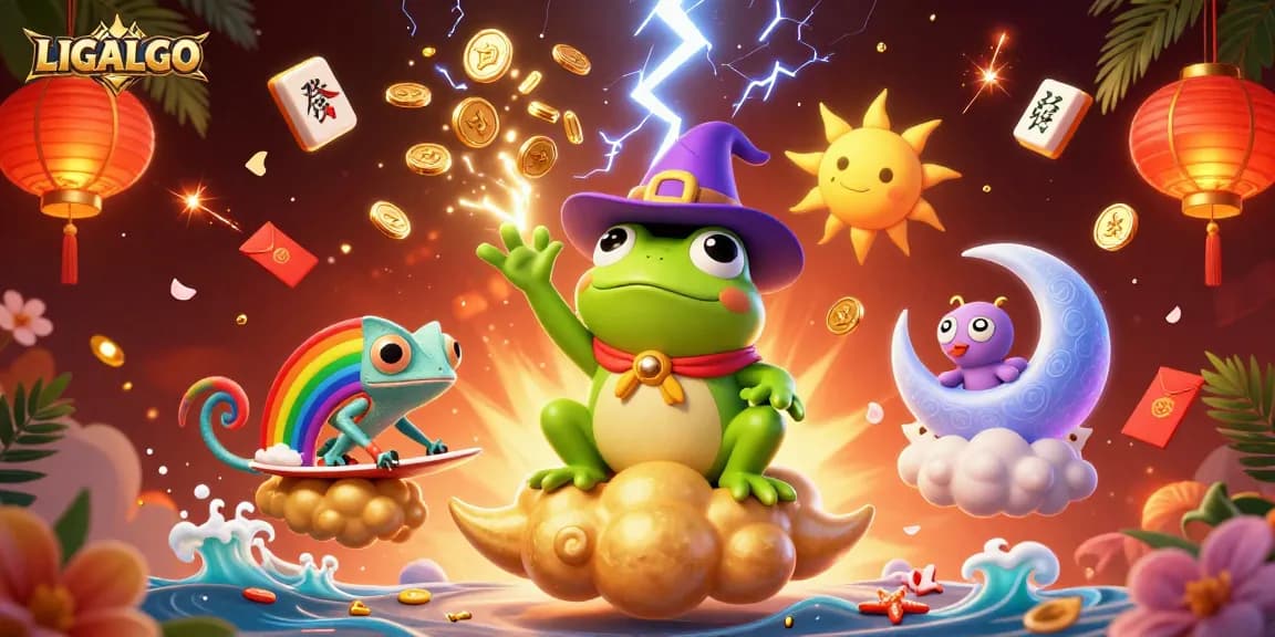 Experience the thrill of LIGALGO with a vibrant 3D scene of casino treasures and characters.