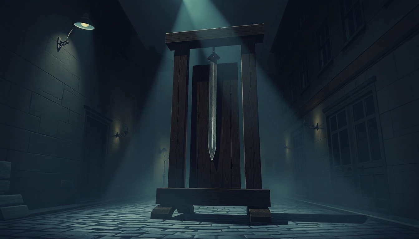 Illustration of a guillotine origin phrase in a historical setting highlighting its significance.