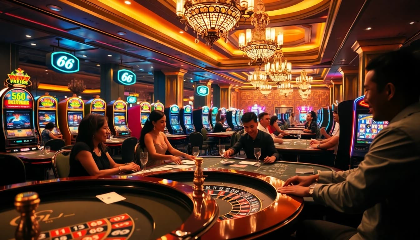 Engage in thrilling gameplay with new 66 at luxurious casino tables under shimmering lights.