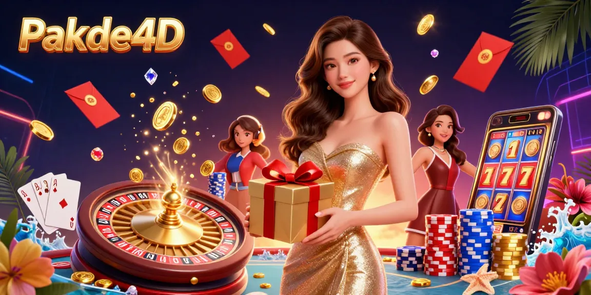 Experience luxury gaming with Pakde4D in a festive casino scene filled with riches and excitement.
