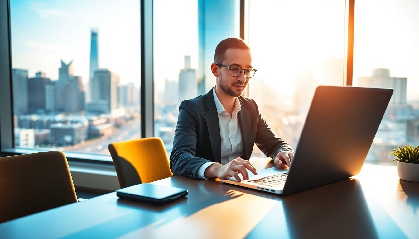 Empowered enterprise assistant efficiently managing tasks at a modern workstation.