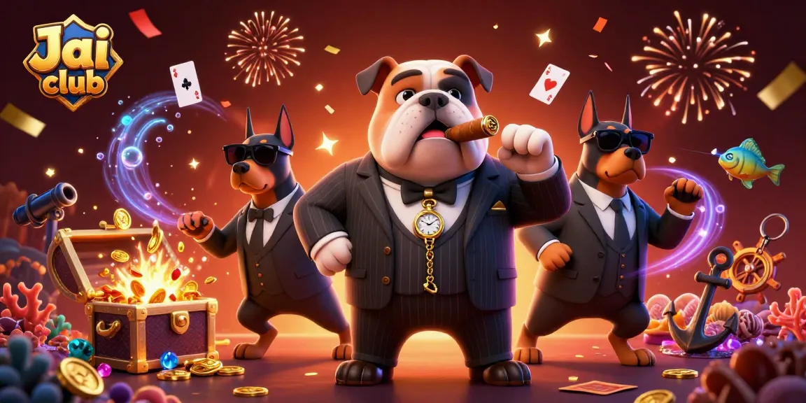 Engage in thrilling gaming at Jai club with a mafia-themed casino illustration.