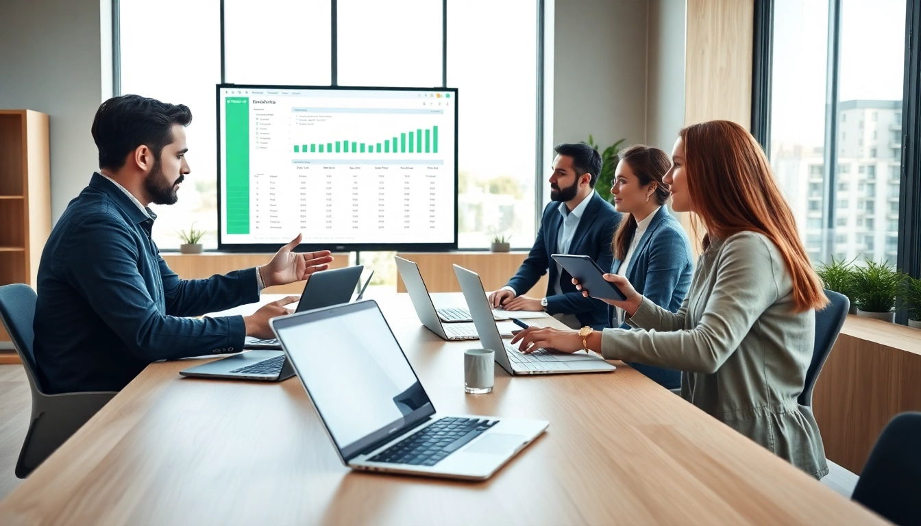 Optimize order processing software in a modern workspace with teamwork and technology.