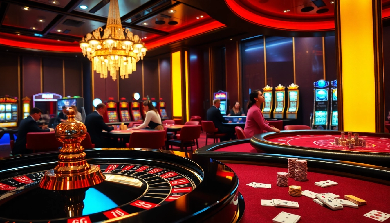 Gamble with excitement at the luxurious 88i casino featuring vibrant poker tables and roulette wheels.