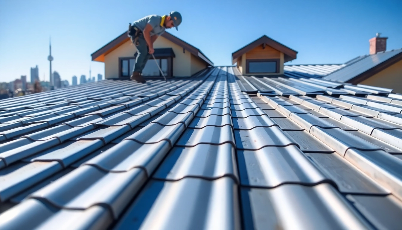 Installers demonstrating metal roofing toronto on a contemporary home, showcasing quality craftsmanship