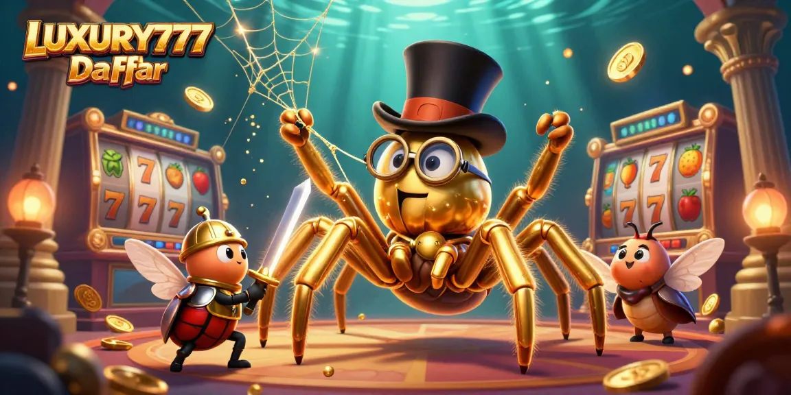 Gambarlah LUXURY777 Daftar, tawarkan pengalaman bermain slot yang menarik dengan karakter lucu dan elemen kasino.