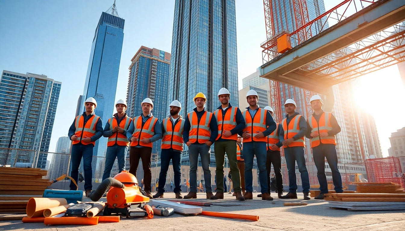 Manhattan General Contractor team collaborating on-site in a bustling urban environment.