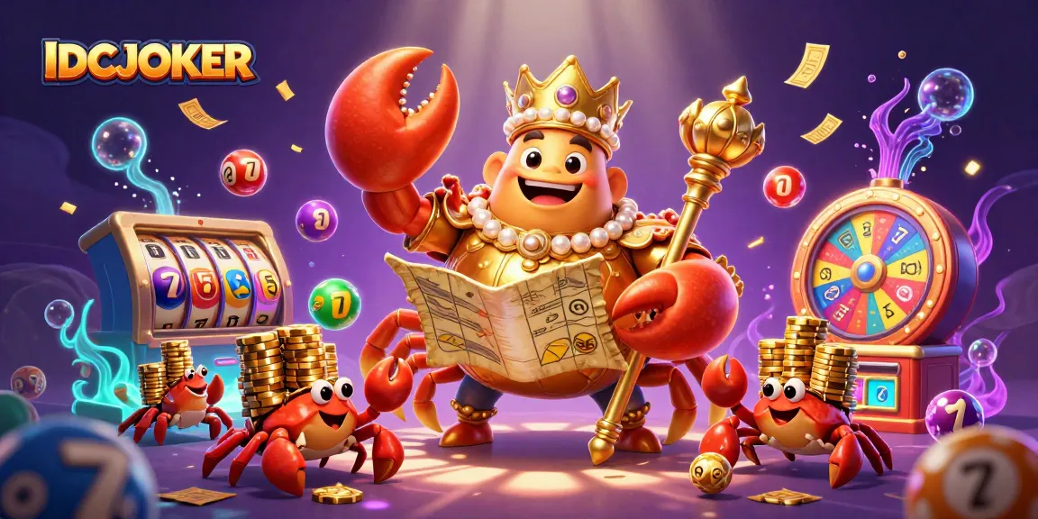 Spin and win with IDCJOKER’s vibrant and engaging lottery-themed illustration featuring a golden crab emperor.