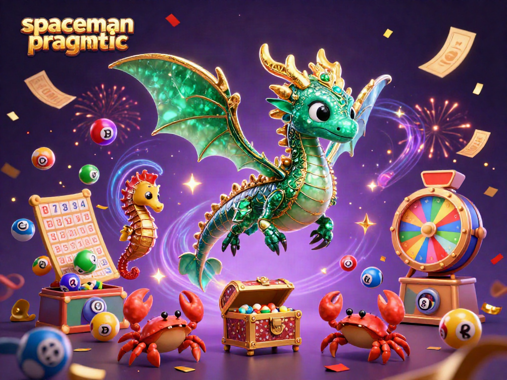 Win big with spaceman pragmatic in this energetic casino scene filled with colorful lottery elements.