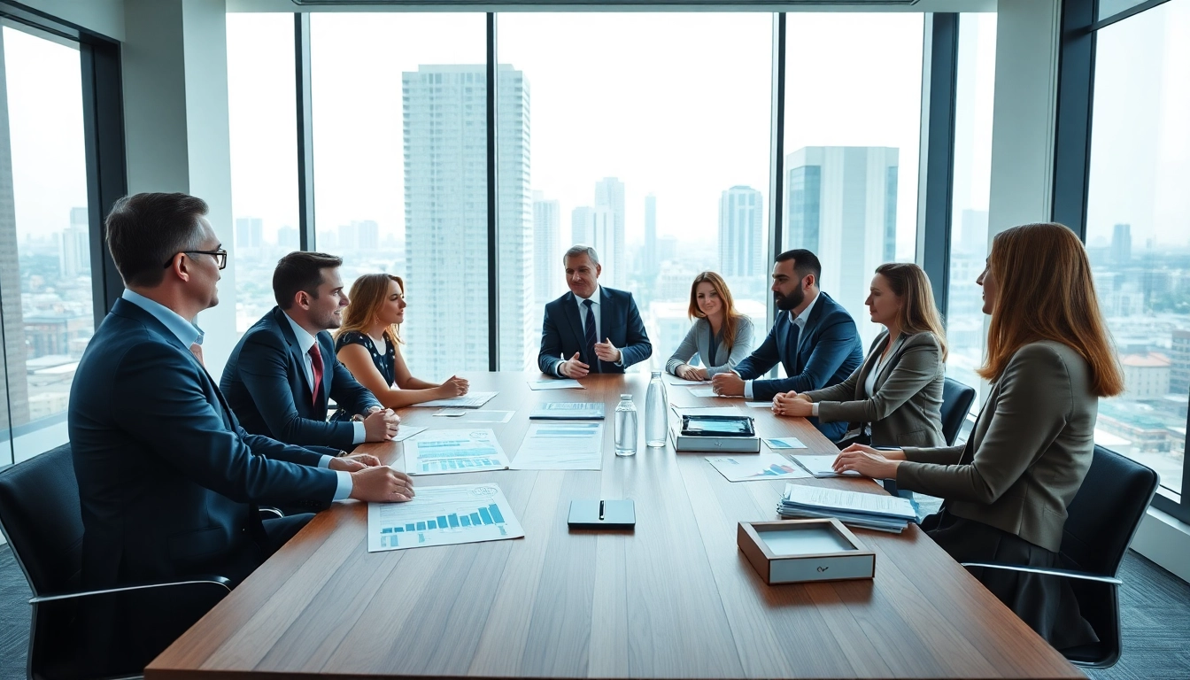 Engage in the luxembourg holding setup process with diverse investors in a modern office setting.