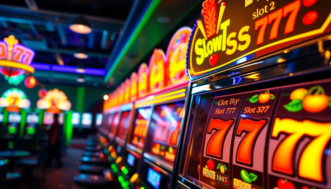 Celebrate a big win at slot777 with colorful slot machines in a vibrant casino setting.