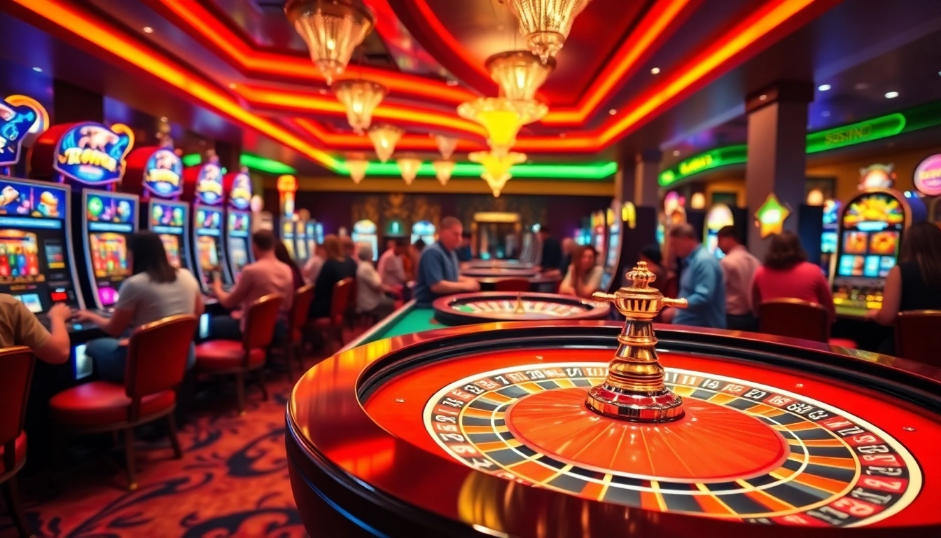 Main attraction in the casino world, bbni4d roulette table with lively players and bright ambiance.