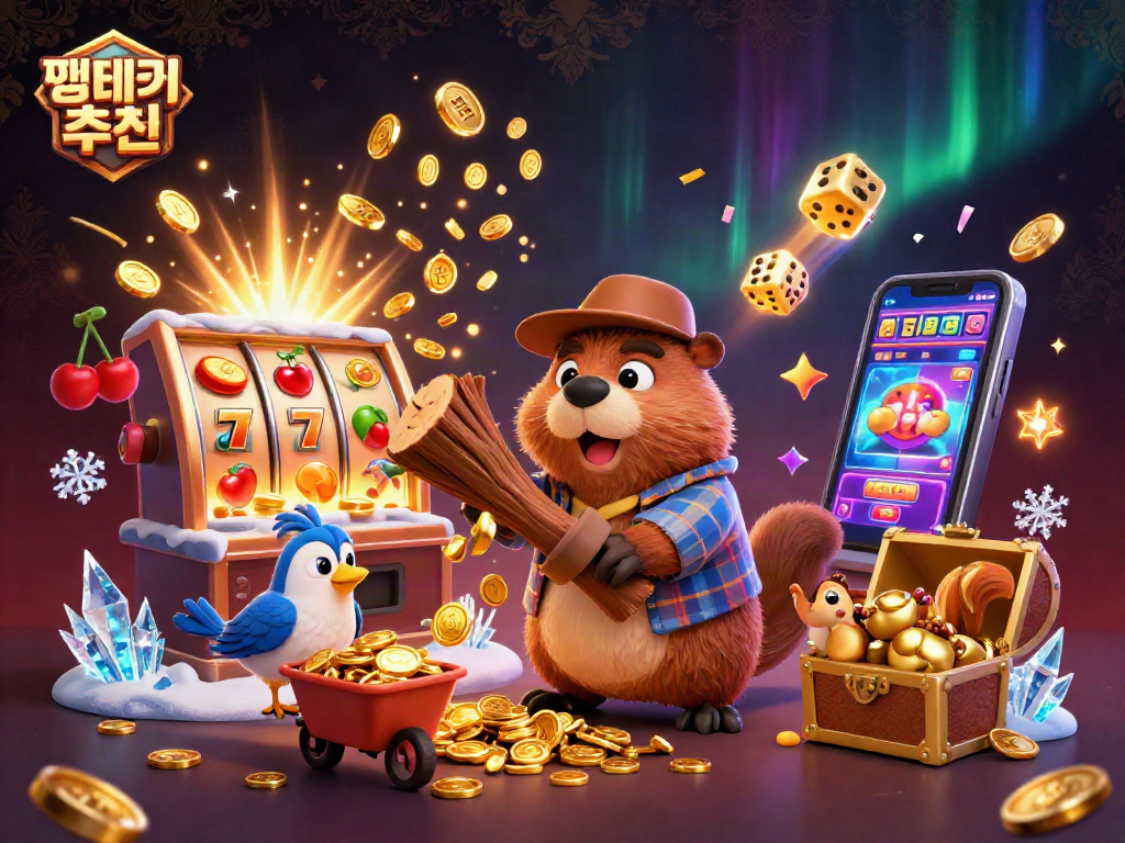 Gather golden coins with the engaging scene featuring 3D cartoon characters and a dynamic slot machine for 앱테크 추천.