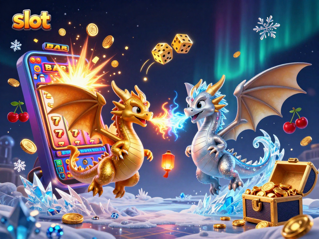 Experience the thrill of slot games with a vibrant scene of dragons amid jackpots.