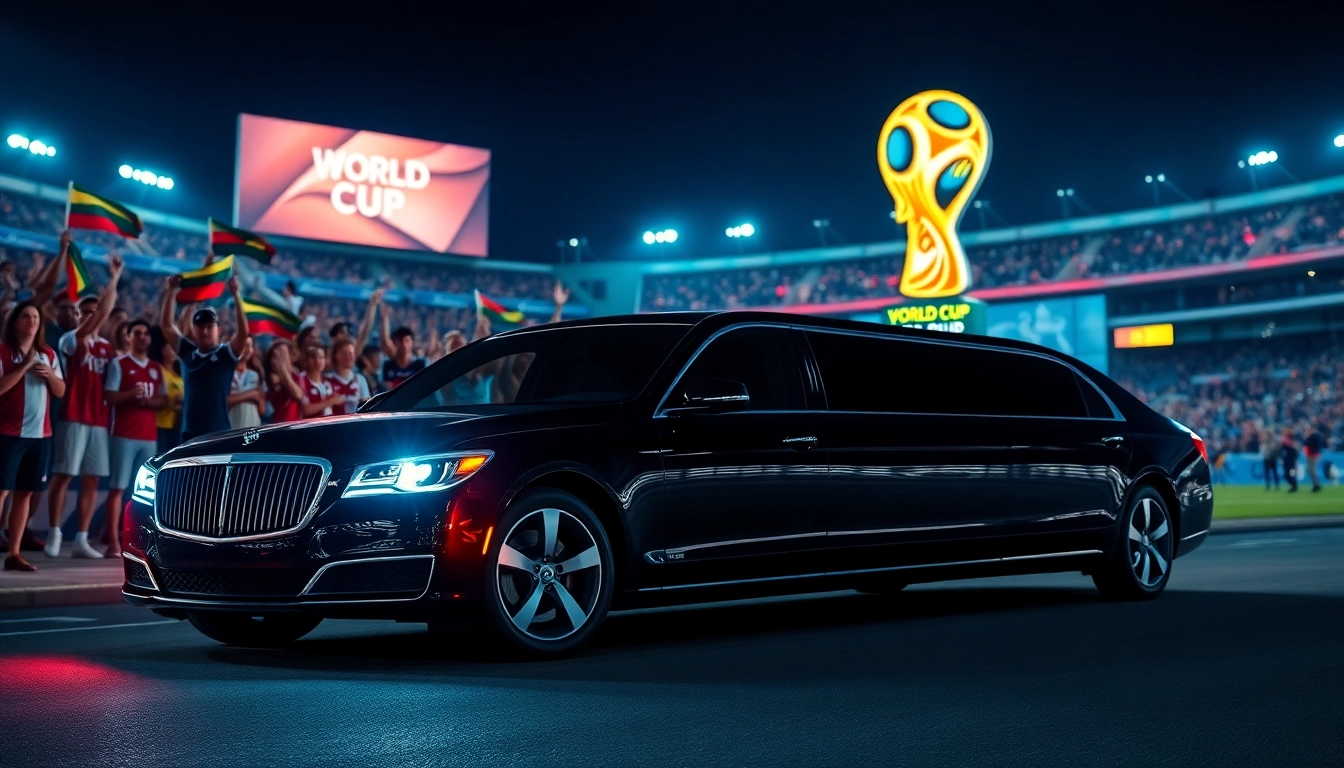 Luxury limousine for World Cup Group Transportation with fans celebrating in Los Angeles.