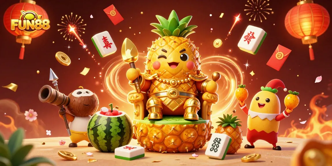 Engage in thrilling casino games with FUN88's vibrant 3D scene showcasing excitement and rewards.