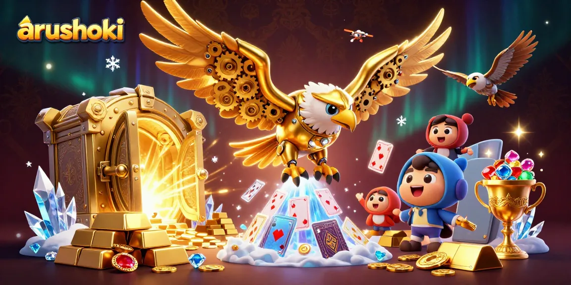 ARUSHOKI memberikan pengalaman bermain dengan burung rajawali cybernetic yang terbang di antara kartu permainan digital.