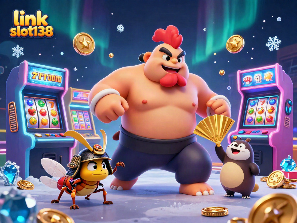 Engage with link slot138 through vibrant casino-themed characters and immersive game elements in a captivating scene.