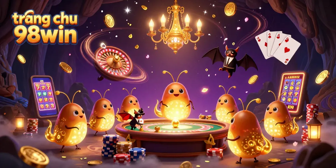 Play and win at trang chu 98win with glowing characters and casino elements.
