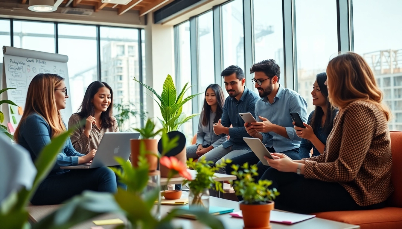 Team collaborating on Good Wolf Marketing strategies in a dynamic office environment.