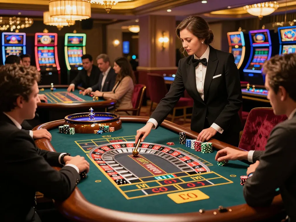 Players engaging in high-stakes gameplay at 92slot's elegant roulette table.