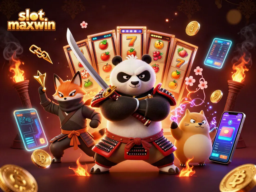 Spin and win with slot maxwin in this dynamic 3D casino illustration featuring vibrant characters and game elements.