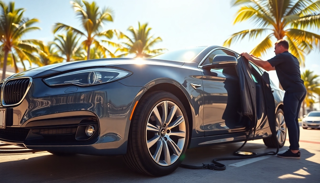 Experience top-notch mobile detailing Miami services with a sleek car being expertly detailed outdoors.