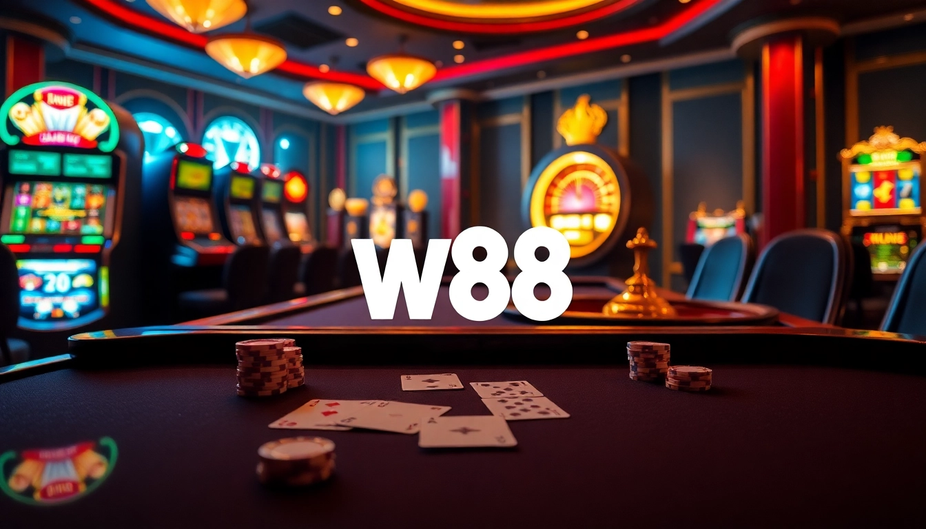 Experience the excitement of W88 with vibrant gaming action at a luxurious casino.
