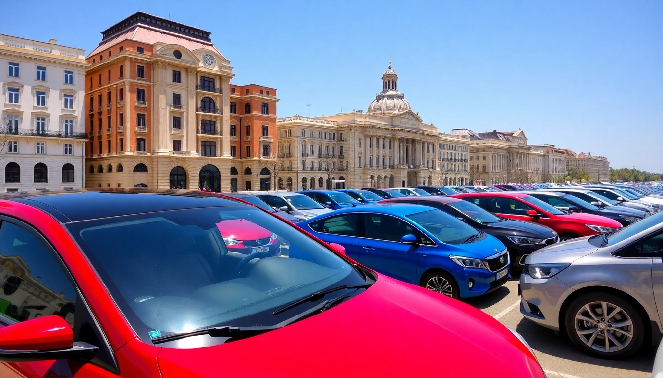 Rent a car Chisinau with diverse options in a sunny cityscape.