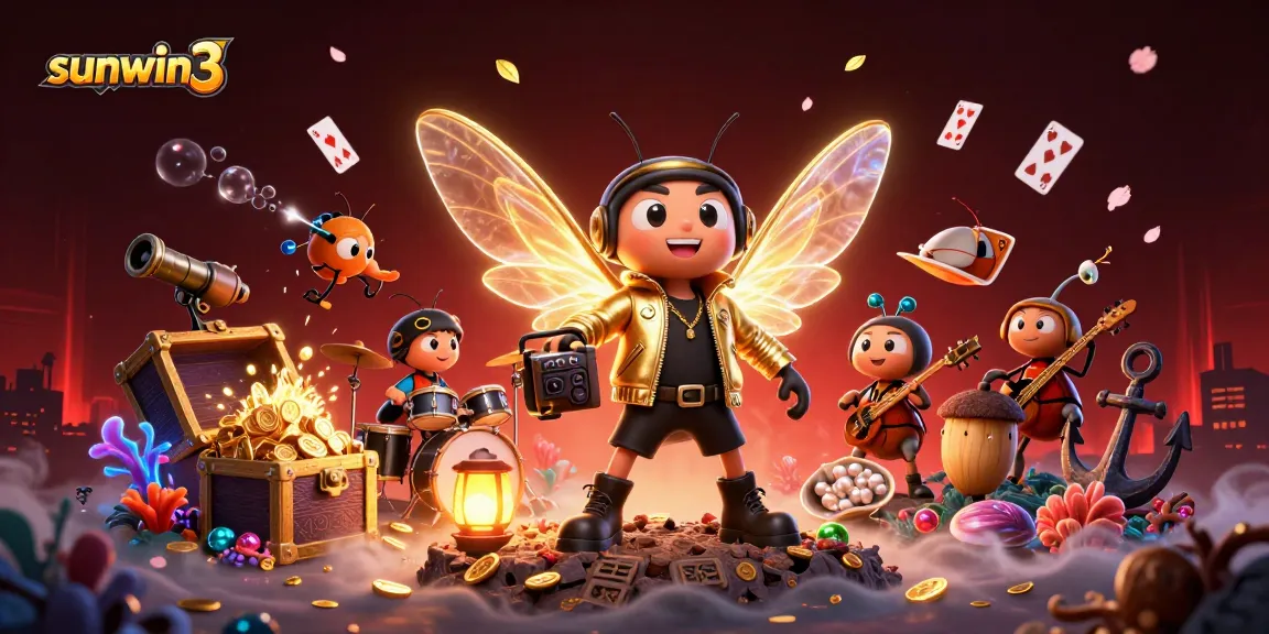 Experience the thrill of winning at sunwin3 with colorful gems and buzzing characters in a vibrant casino setting.