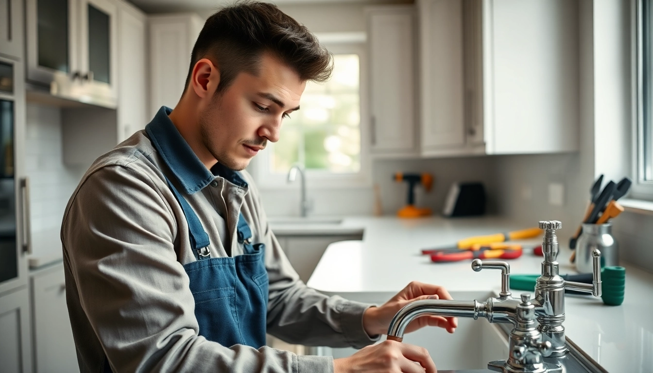 Bristol plumber expertly repairing a sink in a well-lit kitchen, showcasing professional skills.