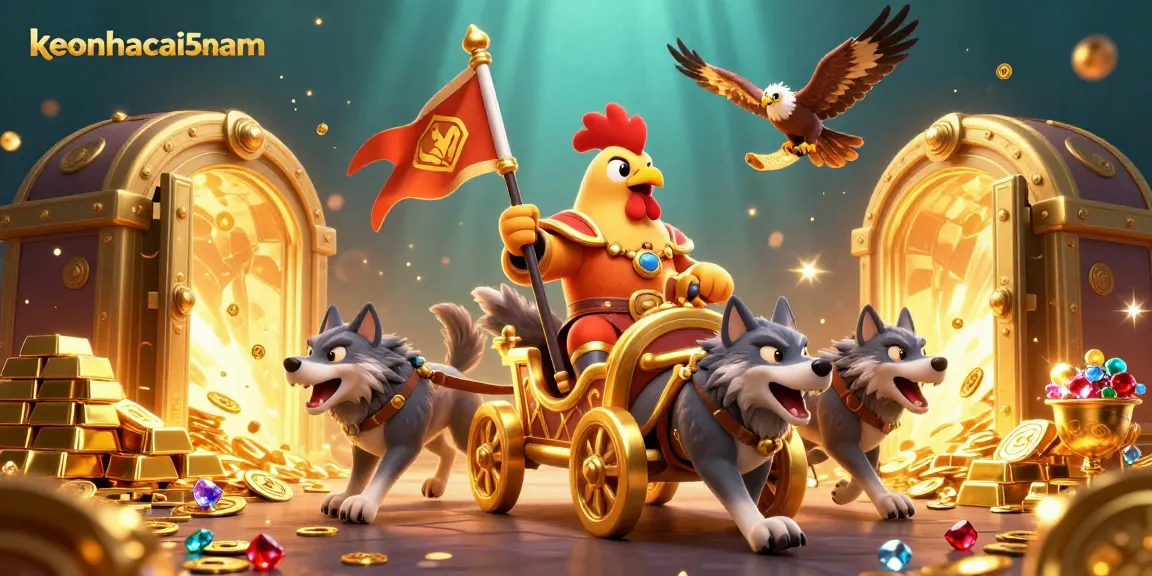 Engage in thrilling battles at keonhacai5nam with a cartoon rooster warlord and treasure!