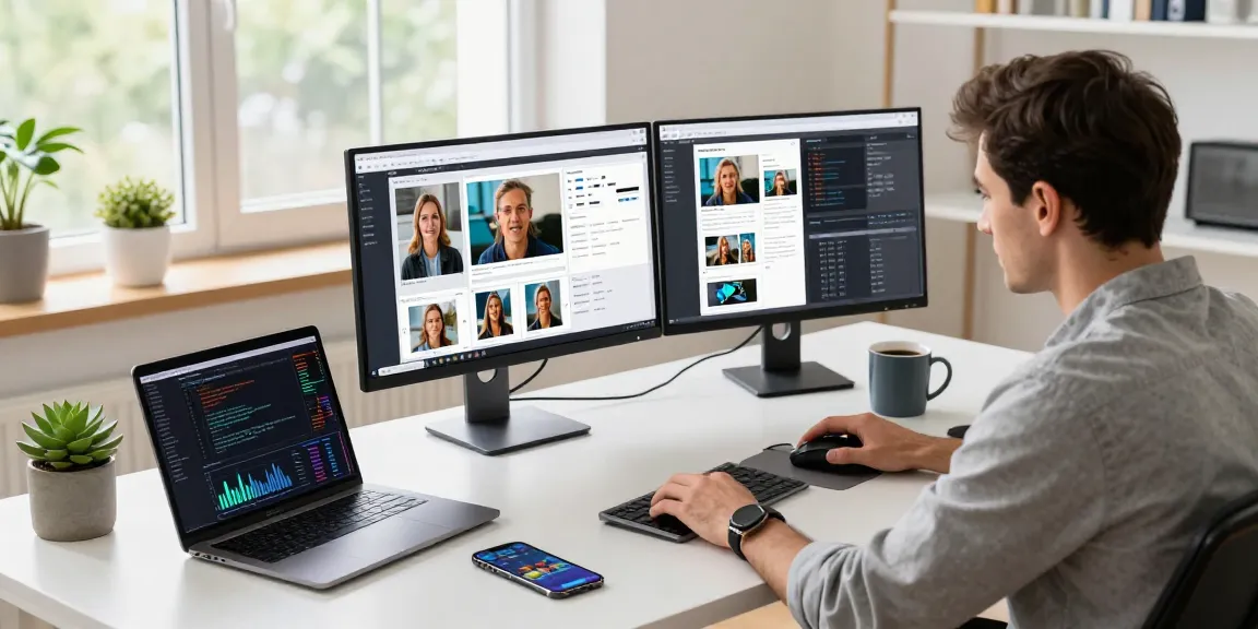 Data analyst using an AI image detector to analyze images in a modern technology workspace.