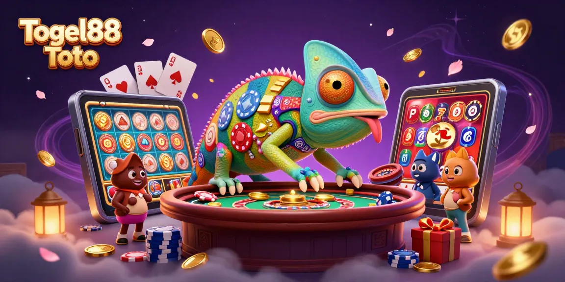 Experience the excitement of Togel88 Toto with a vibrant casino-themed illustration featuring animated characters and gaming elements.